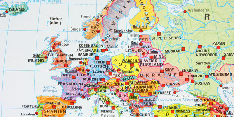Карта Европы с какими странами  открыты сухопутные границы России на западе